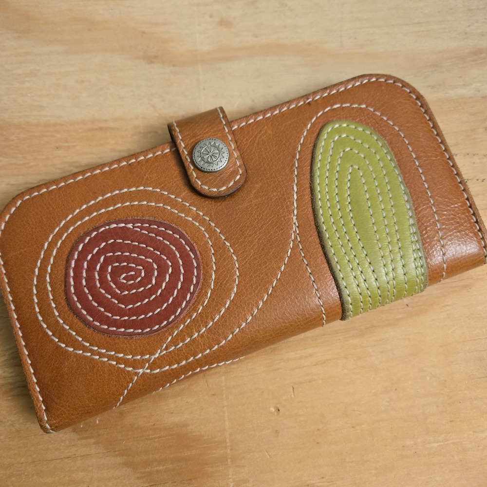 Leather Wallet Patchwork Circles Primitive Artsy RN & TN Studio